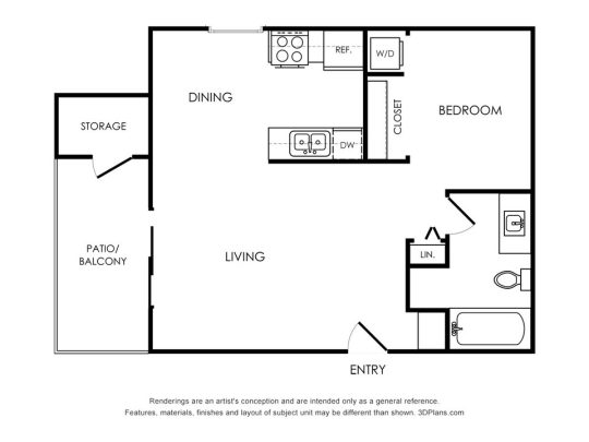 Winslow Floor Plan 1 Bed 1 Bth Studio 1 Bed 1 Bath 509 sqft